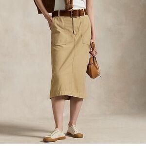 Vintage Y2K Maxi Sirt Cargo Column Cotton Minimalist Pockets Tan Beige Sz 10